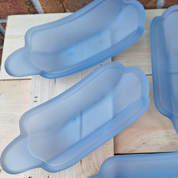Blue Glass Banana Split Dishes Vintage Frosted Glass Dessert Set of 2 Dad Gifts - Picture 9 of 15